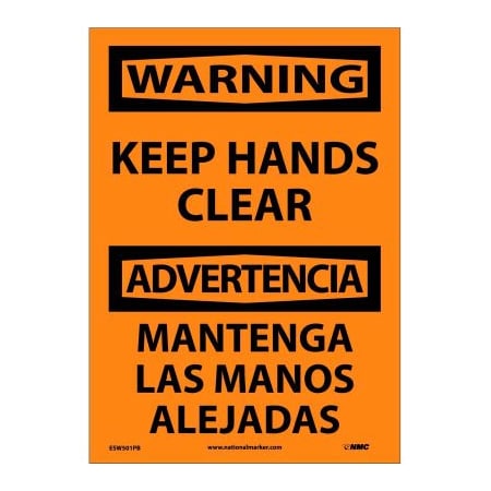 National Marker Co Bilingual Vinyl Sign - Warning Keep Hands Clear ESW501PB